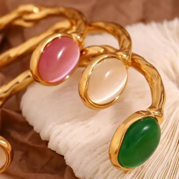 Pink Agate 18K Gold Stainless Steel Waterproof Cuff Bracelet - Picture 3 of 6